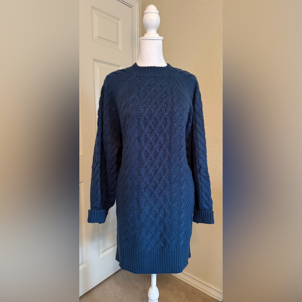 Anrabess Blue Cable Knit Sweater Dress/Tunic in Medium